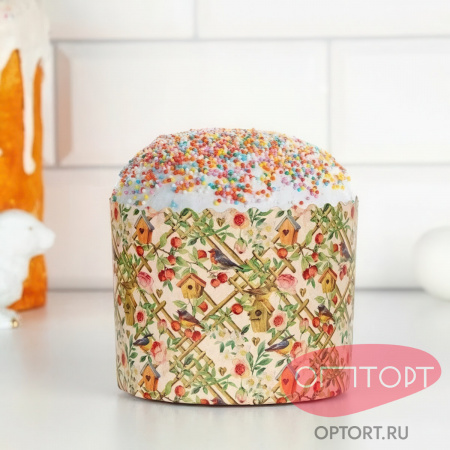 Форма бумажная для кулича «Птички в саду» (300 г, 110х85 мм) 136 шт